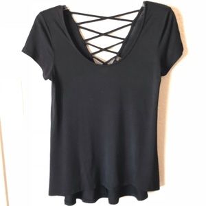 Devoted by Dex black criss-Cross back tee sz small